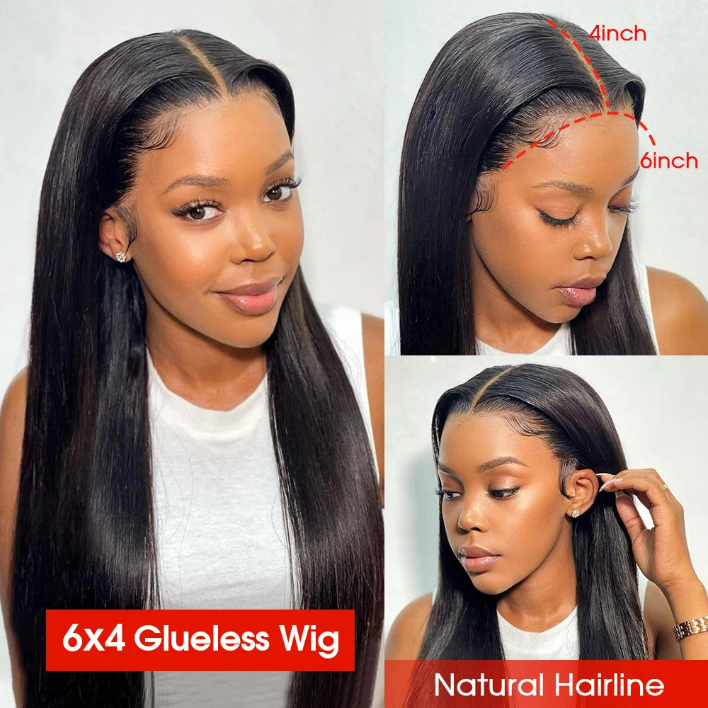 Pre Cut No Glue Bone Straight Glueless Wigs Human Hair 26 Inch