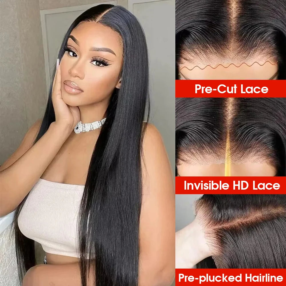Pre Cut No Glue Bone Straight Glueless Wigs Human Hair 26 Inch