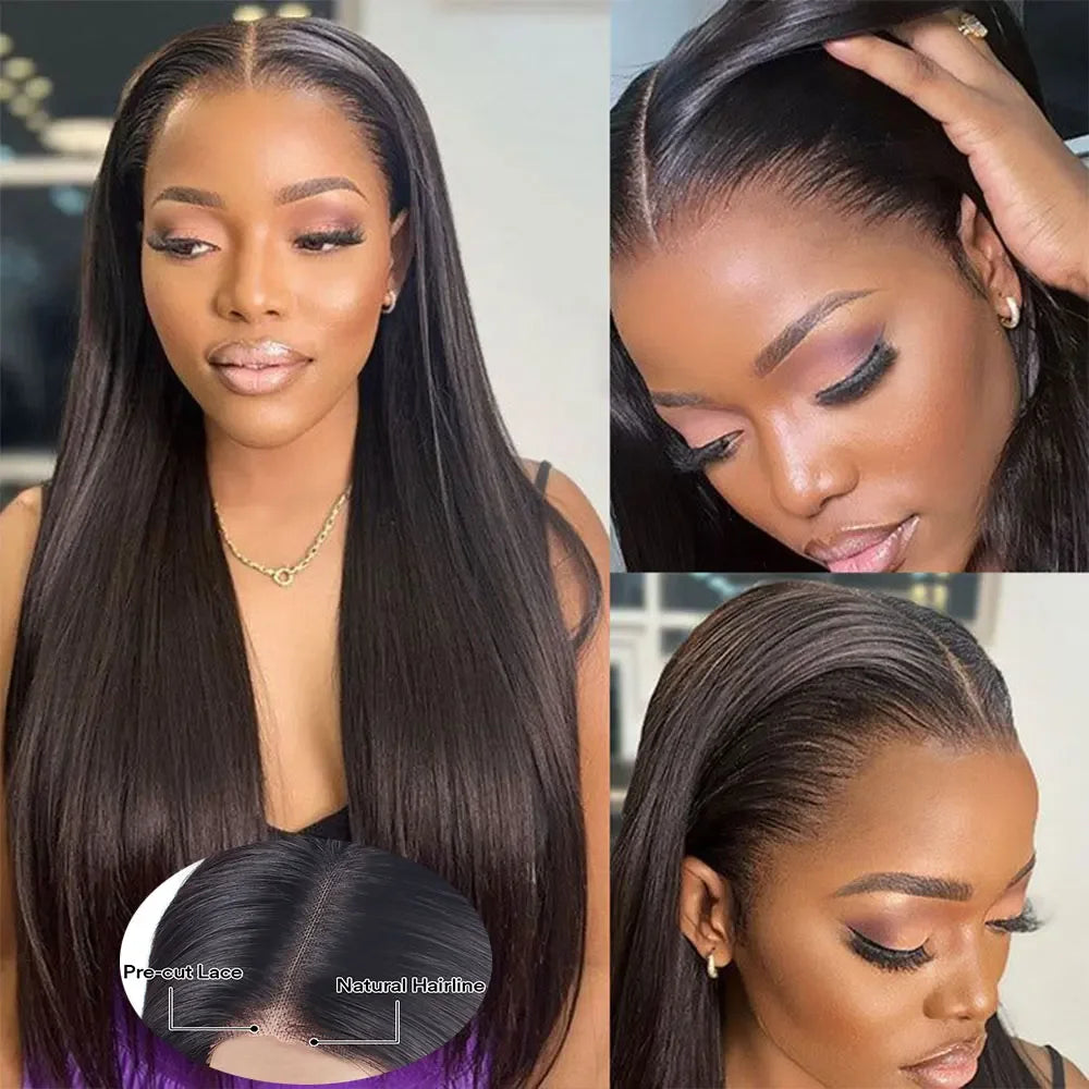 Pre Cut No Glue Bone Straight Glueless Wigs Human Hair 26 Inch