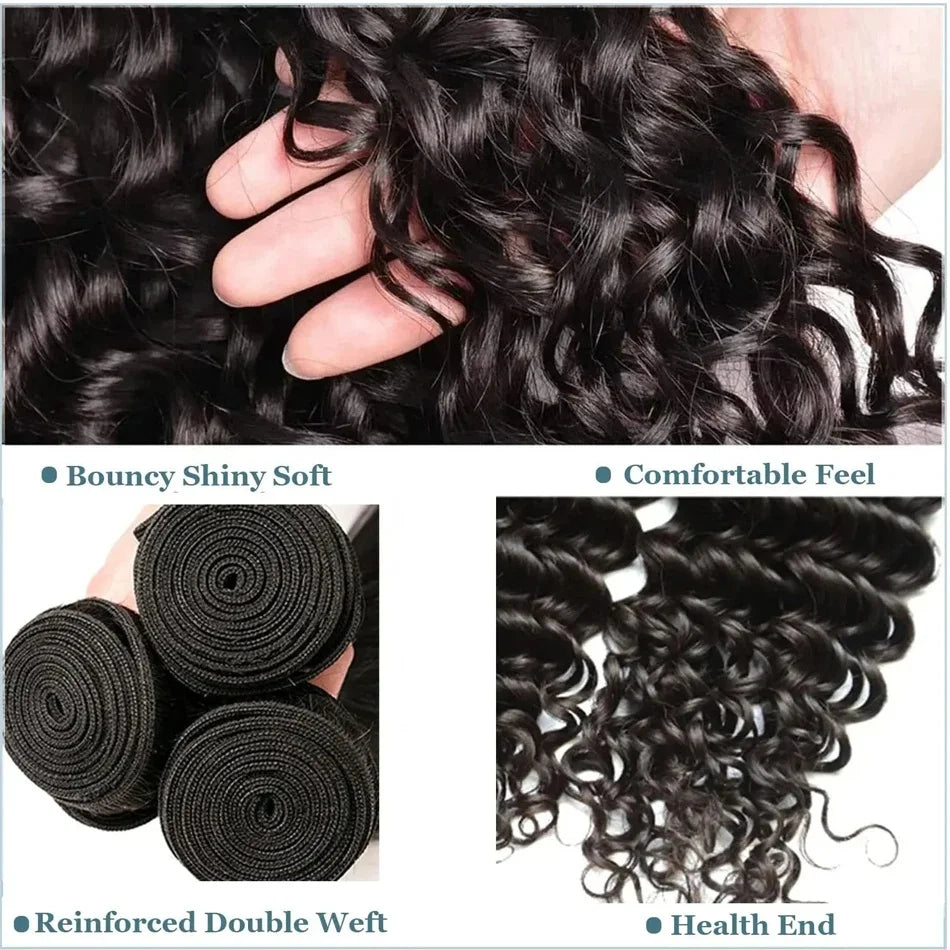 3 PCS Peruvian Deep Wave Bundles Virgin Human Hair Double Weft Curly 30 40 Inch Hair Weave