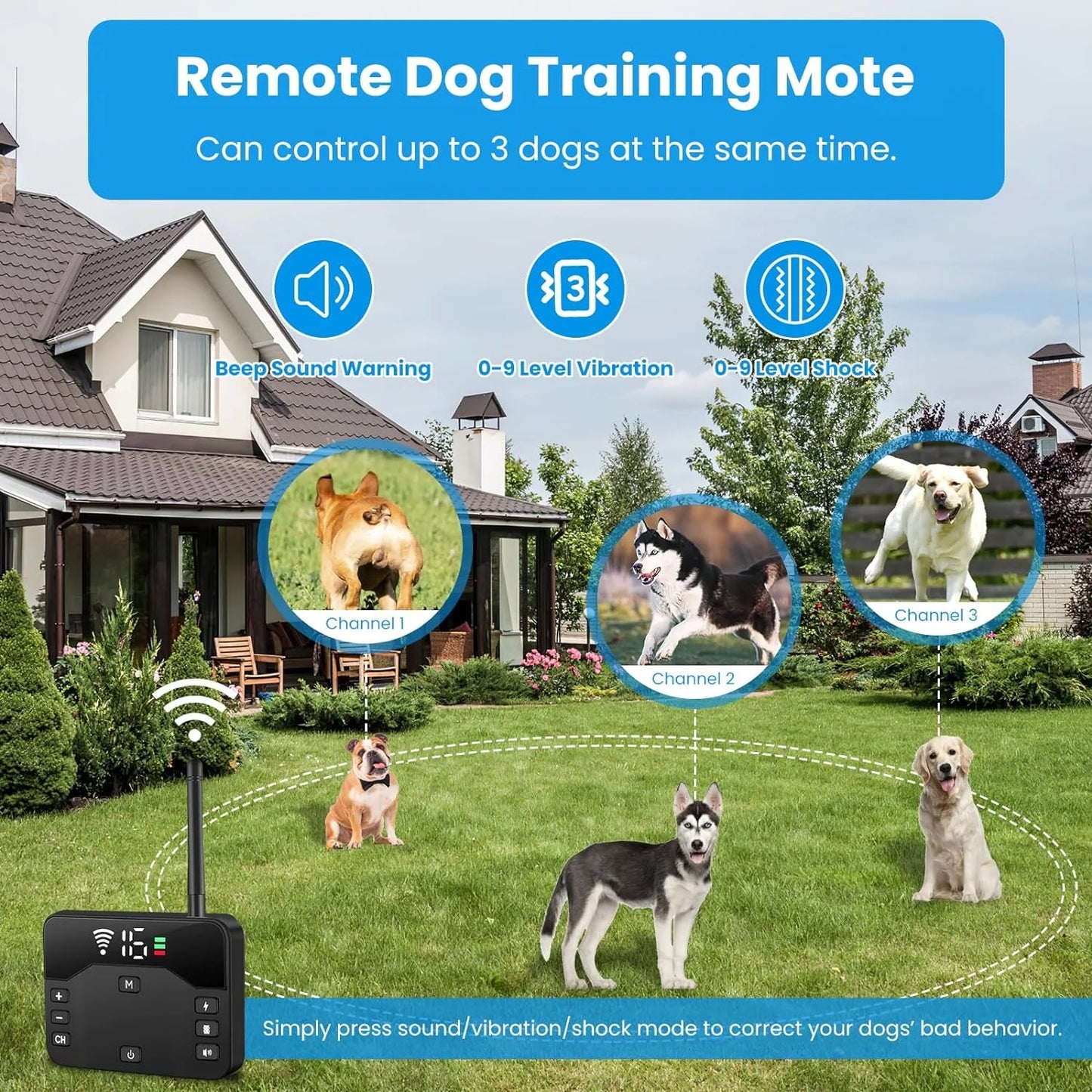 Wireless Dog Fence, Electric Fence for 2 Dogs Shocks Training Collar Remote