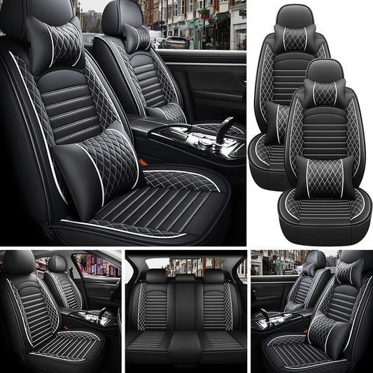 5-Seats PU Leather Universal Car Seat Covers Full set Front Rear Seat Cushion Anti-scratch Protection