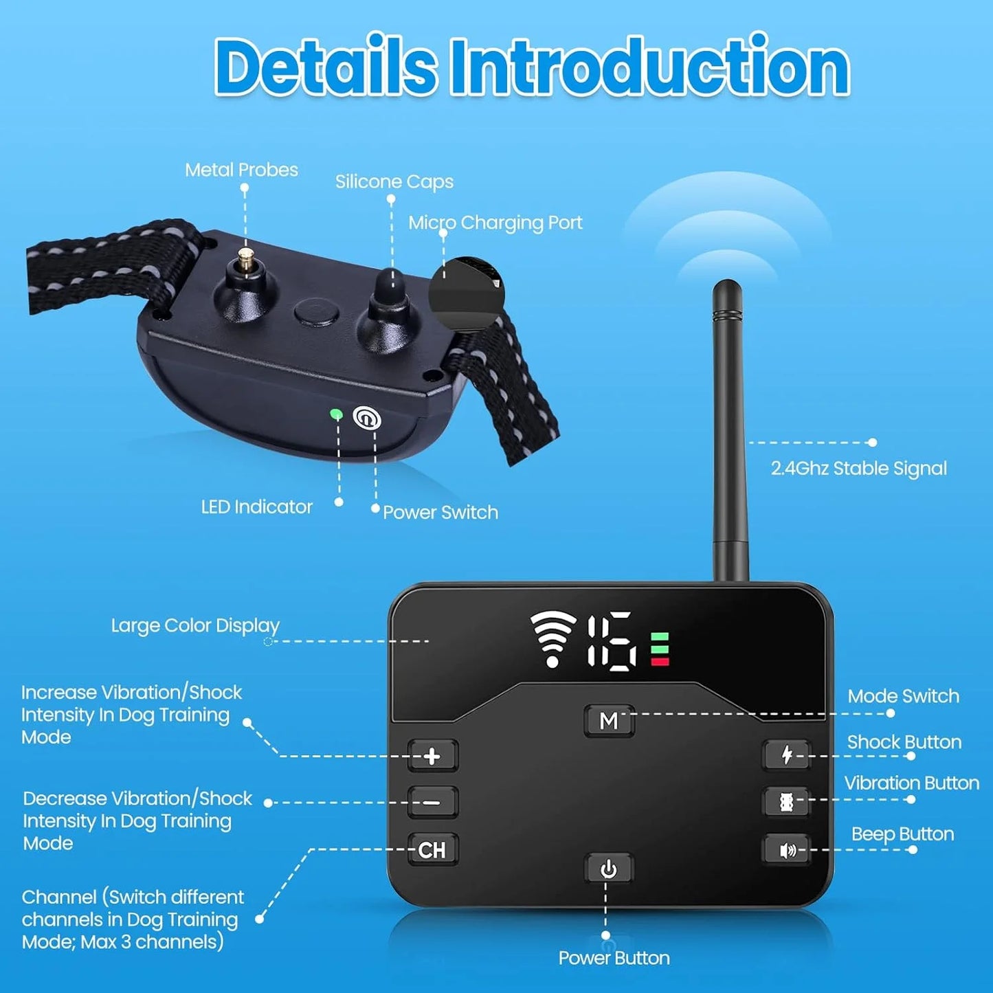 Wireless Dog Fence, Electric Fence for 2 Dogs Shocks Training Collar Remote
