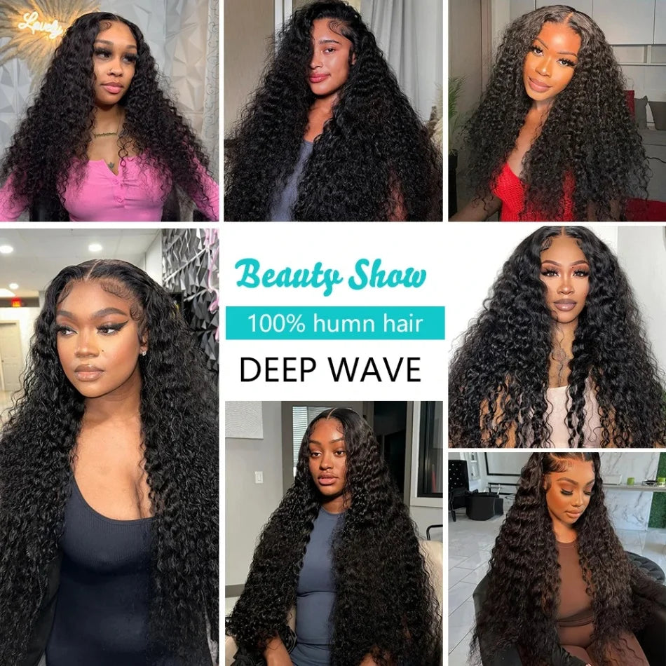 3 PCS Peruvian Deep Wave Bundles Virgin Human Hair Double Weft Curly 30 40 Inch Hair Weave