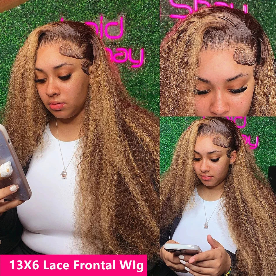 Hd Transparent Curly Highlight 13x6 Lace Frontal Wig Human Hair Deep Wave Blonde