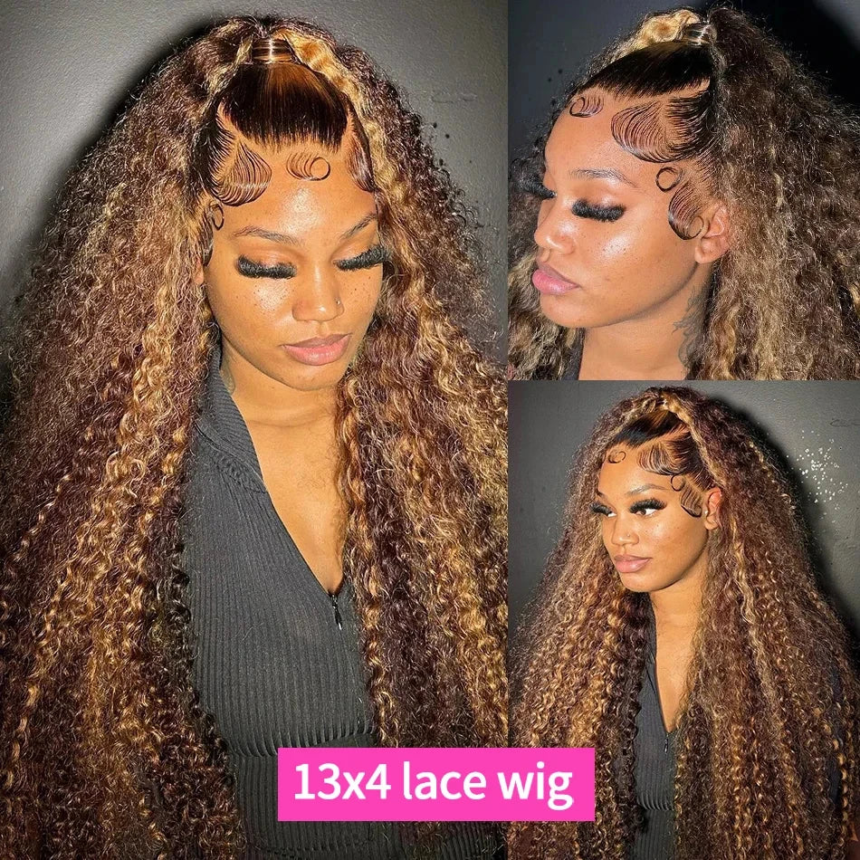 Hd Transparent Curly Highlight 13x6 Lace Frontal Wig Human Hair Deep Wave Blonde