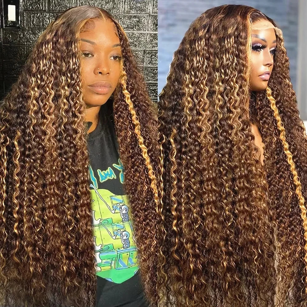 Hd Transparent Curly Highlight 13x6 Lace Frontal Wig Human Hair Deep Wave Blonde