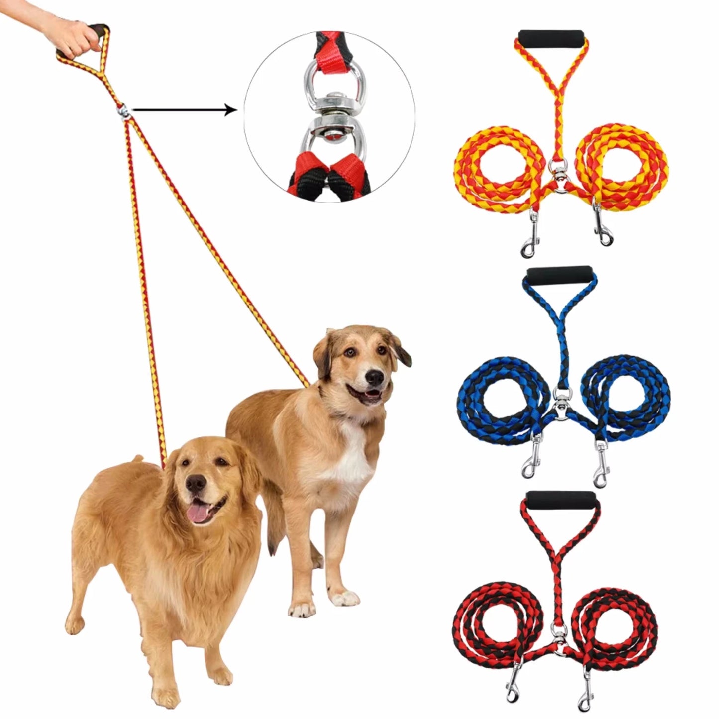 Pet Double Leash 360 Degree Rotation Knotless Pet Walking Leash