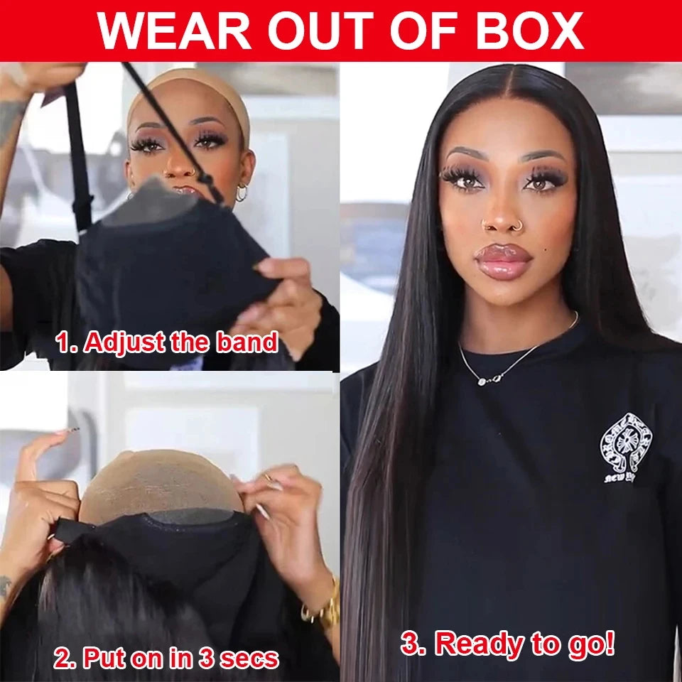 Pre Cut No Glue Bone Straight Glueless Wigs Human Hair 26 Inch