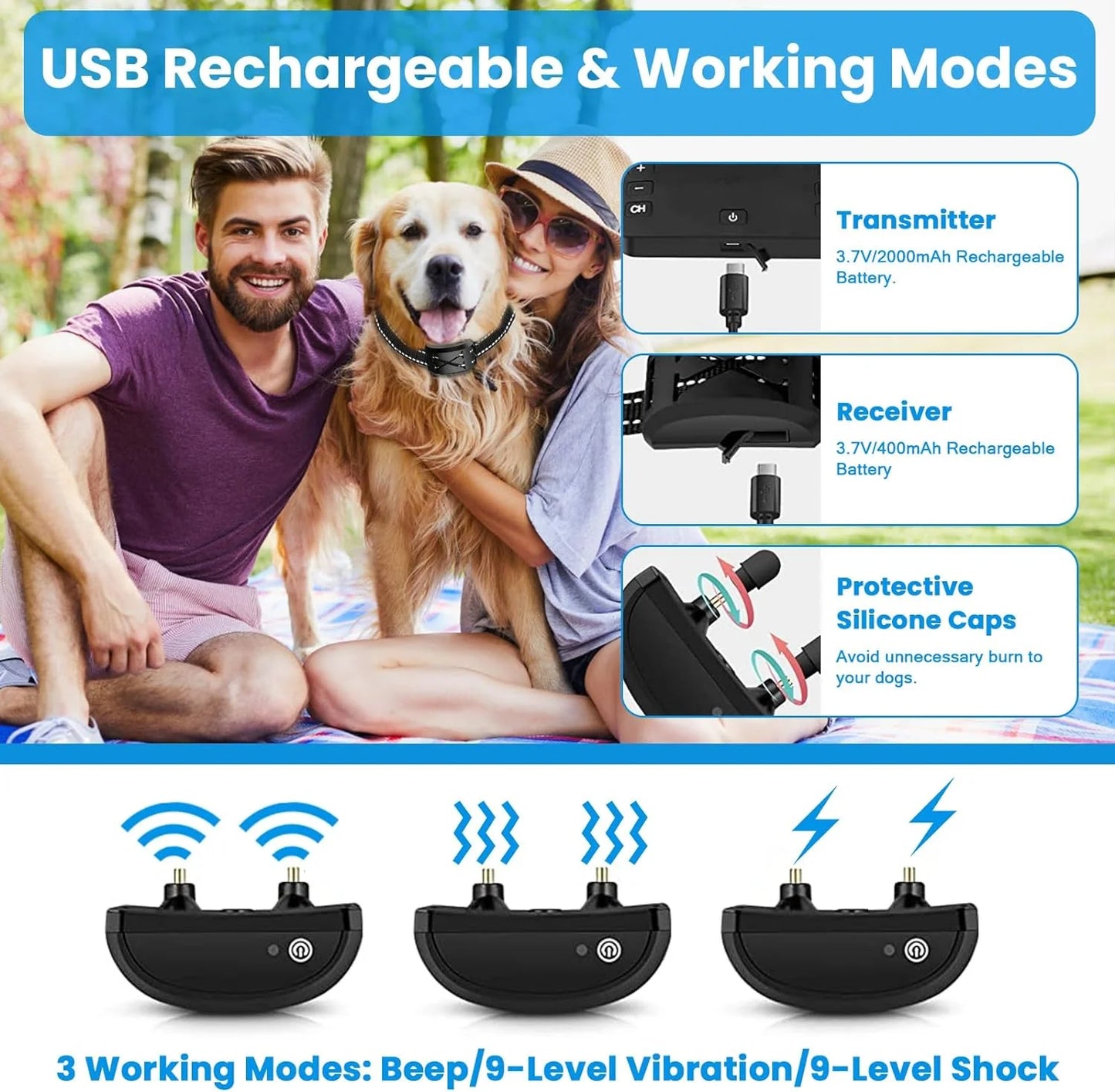 Wireless Dog Fence, Electric Fence for 2 Dogs Shocks Training Collar Remote