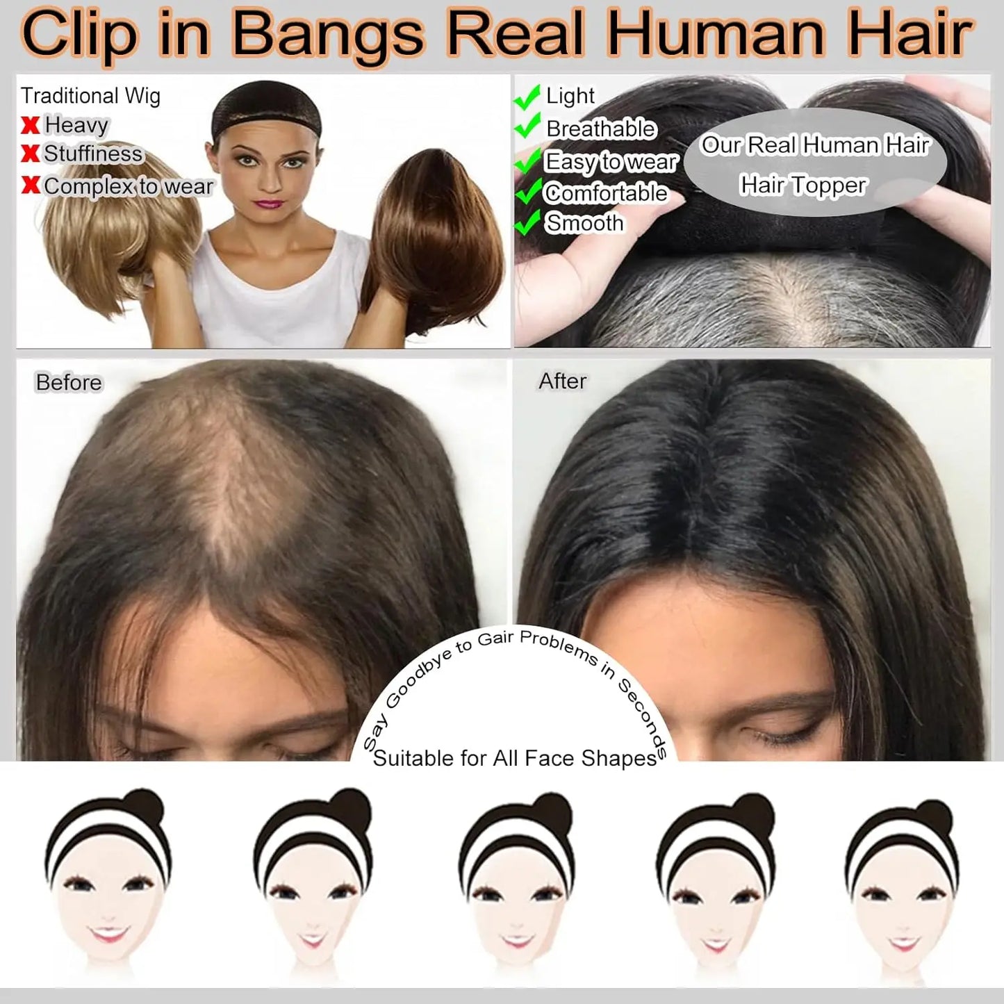 Human Hair Toppers for Women Hairpiece for Thinning Hair