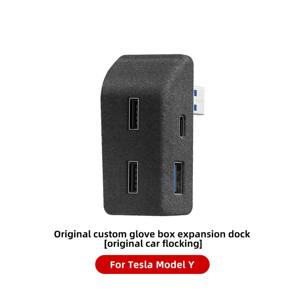 Glove Box Docking Station For Tesla Model Y Model 3 Quick Charger 4 USB Shunt Hub Flocking Adapter