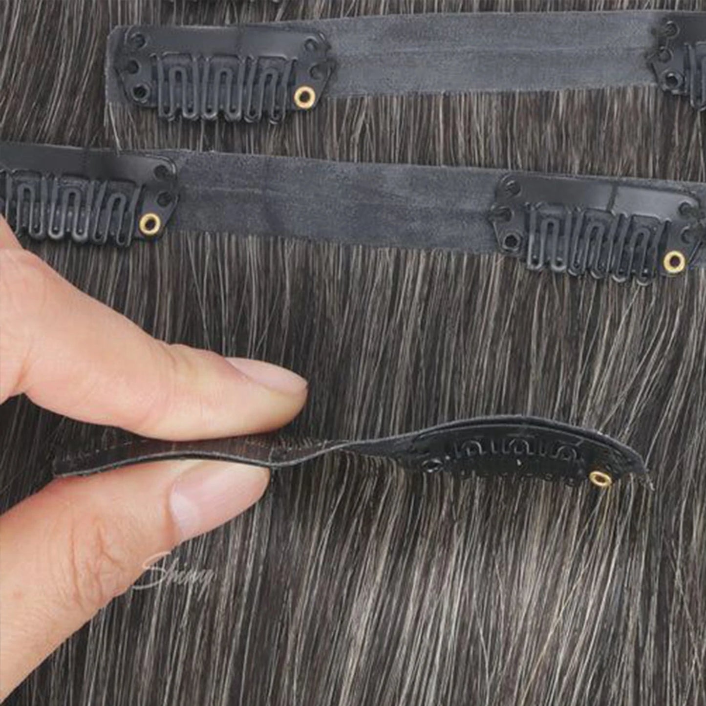 Salt Pepper Seamless PU Clip In Hair Extensions Straight Human Hair