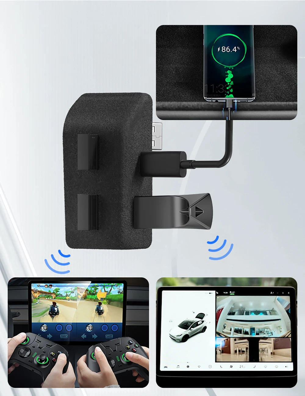 Glove Box Docking Station For Tesla Model Y Model 3 Quick Charger 4 USB Shunt Hub Flocking Adapter