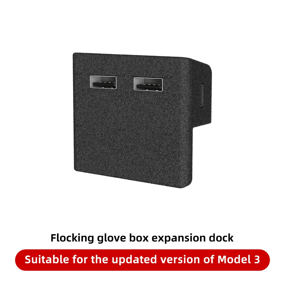 Glove Box Docking Station For Tesla Model Y Model 3 Quick Charger 4 USB Shunt Hub Flocking Adapter
